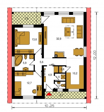Spiegelverkehrter Entwurf | Grundriss des Erdgeschosses - BUNGALOW 135